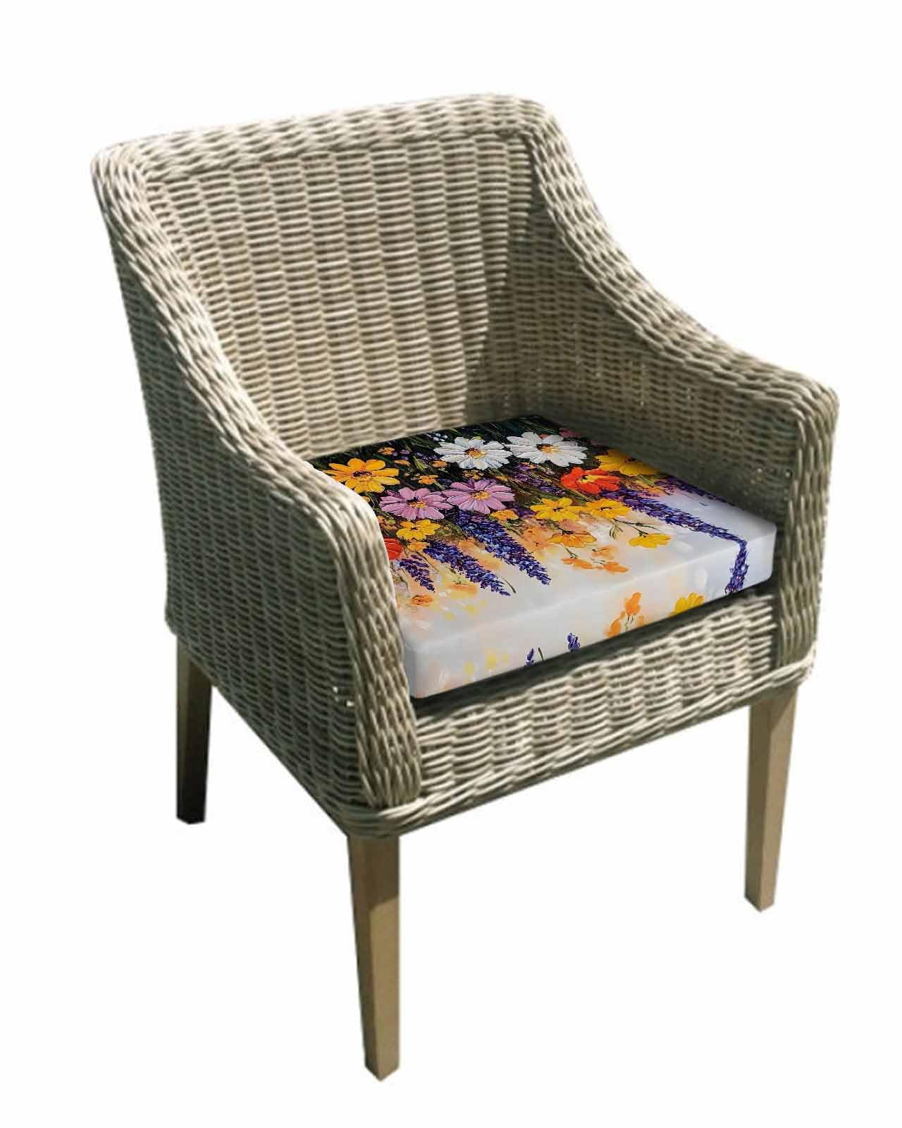 2 Pack Colorful Flowers Waterproof Cushion Covers with Ties, Outdoor Patio Chaise Lounge Chair Seat Cushion Slip Covers Replacement(Only Cover) Modern Botanical Floral Oil Painting 24