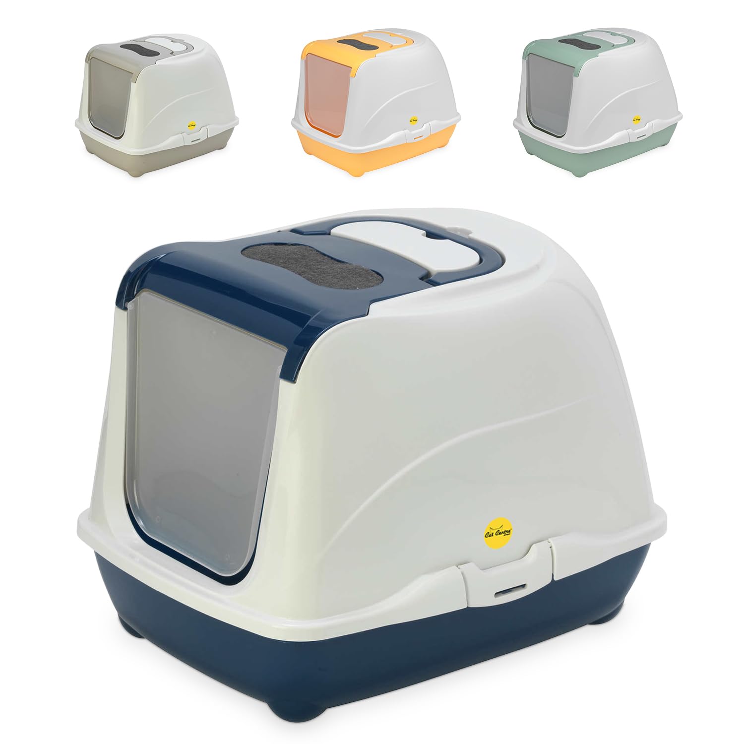 CAT CENTRE Dark Blue Cat Flip Litter Tray 4 Colours Box Hooded Pan Toilet Loo Carbon Filter Scoop