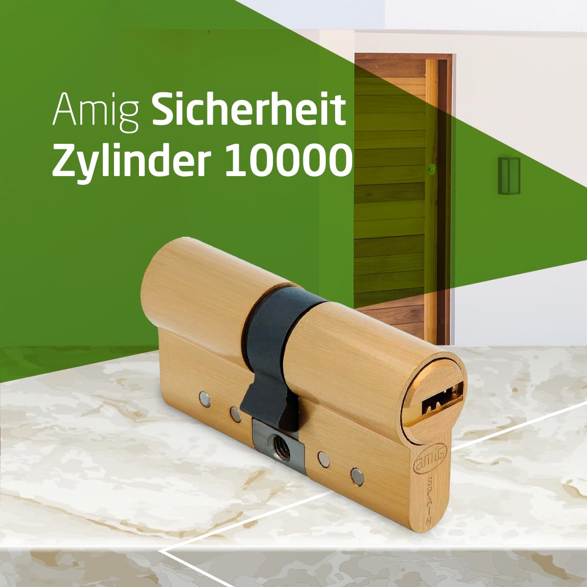 Amig - Profilzylinder 90 mm (30/60) mit 5 Schlüsseln & Code-Karte - Türzylinder aus Messing - Bohr- & Ziehschutz - Bump- & Picking-Schutz - Not- & Gefahrenfunktion - Mattgold - Mod. 10.000