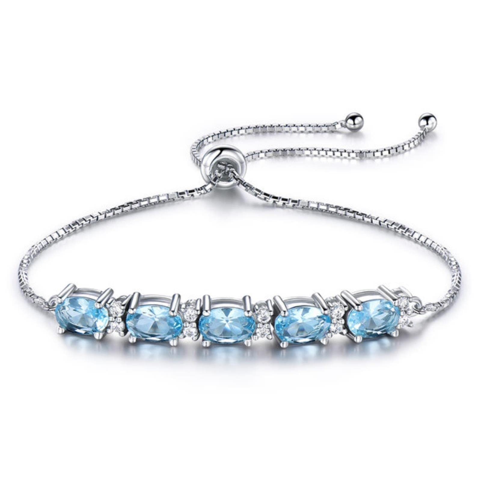 CHABEROval Natural Sky Blue Topaz Bracelets Bangles Free Expansion Real 925 Sterling Silver Bracelets For Women Fine Jewelry