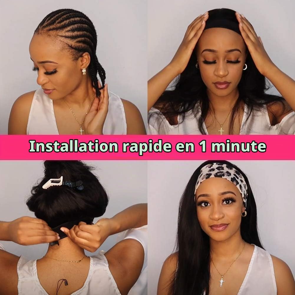 Perruque de cheveux humains pour femmes noires - Perruque droite - Densité de 150 % - Sans colle - Couleur naturelle - 45,7 cm