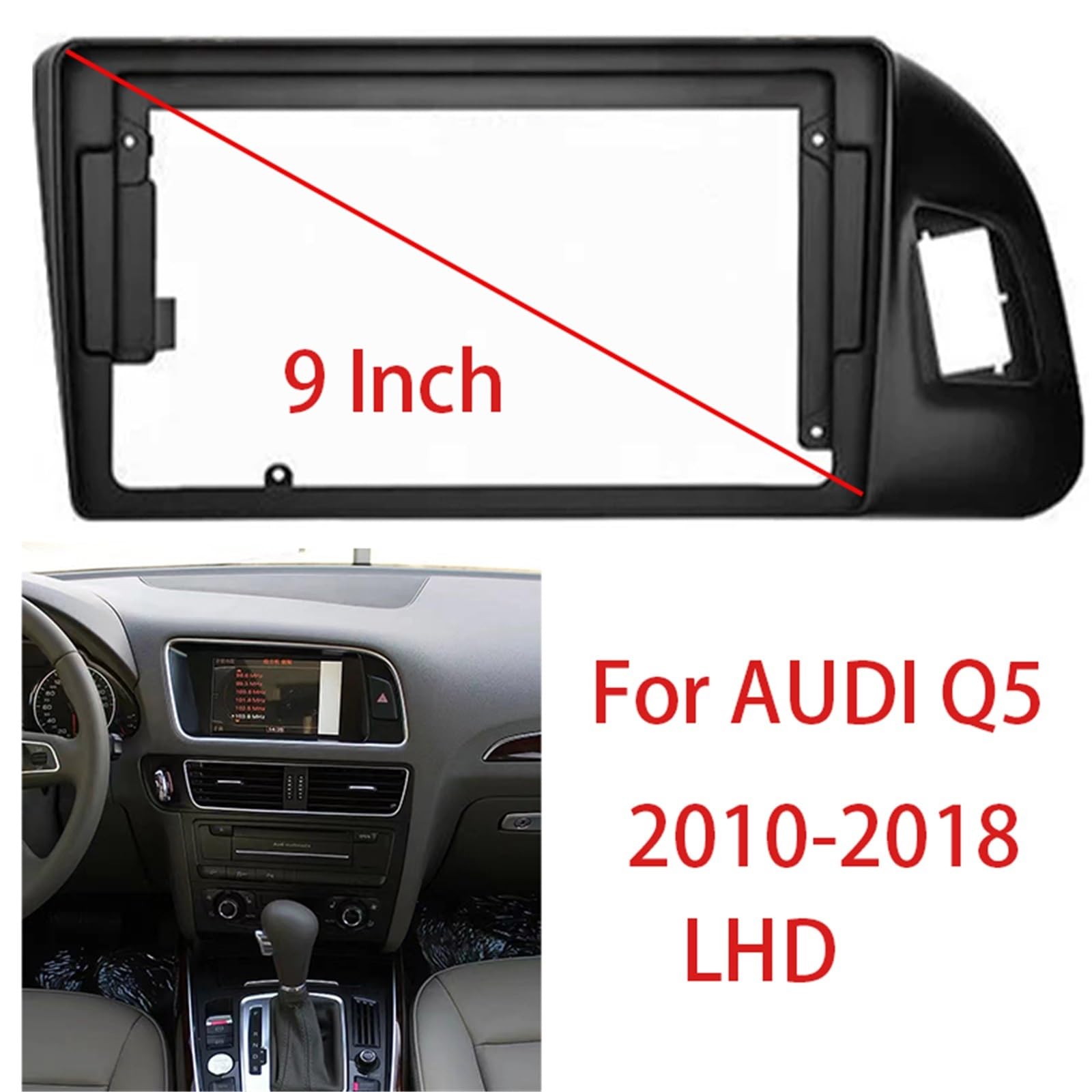 panelu nawigacji samochodowej 2Din Radio samochodowe Audio Płyta czołowa Rama konsoli Pasuje do AUDI Q5 20102018 LHD 9-calowy zestaw do montażu na desce rozdzielczej