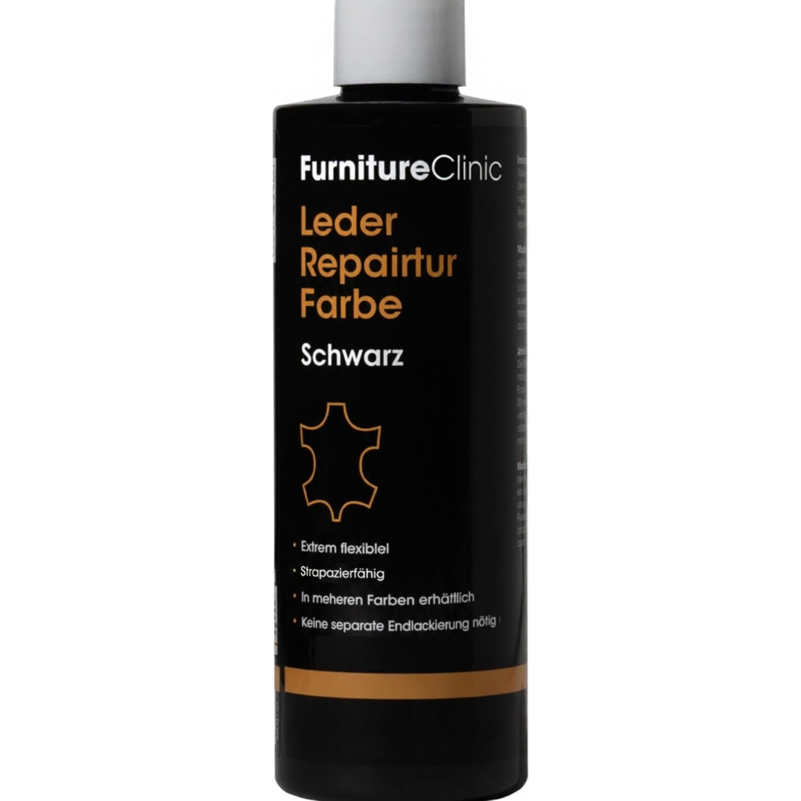 Furniture Clinic Lederreparatur-Farbe & Farbauffrischung | Selbstversiegelnder Lederfarbstoff für schnelle + einfache Ledersanierung | Ledersofas, Autositze, Lederschuhe (Schwarz, 500ml)