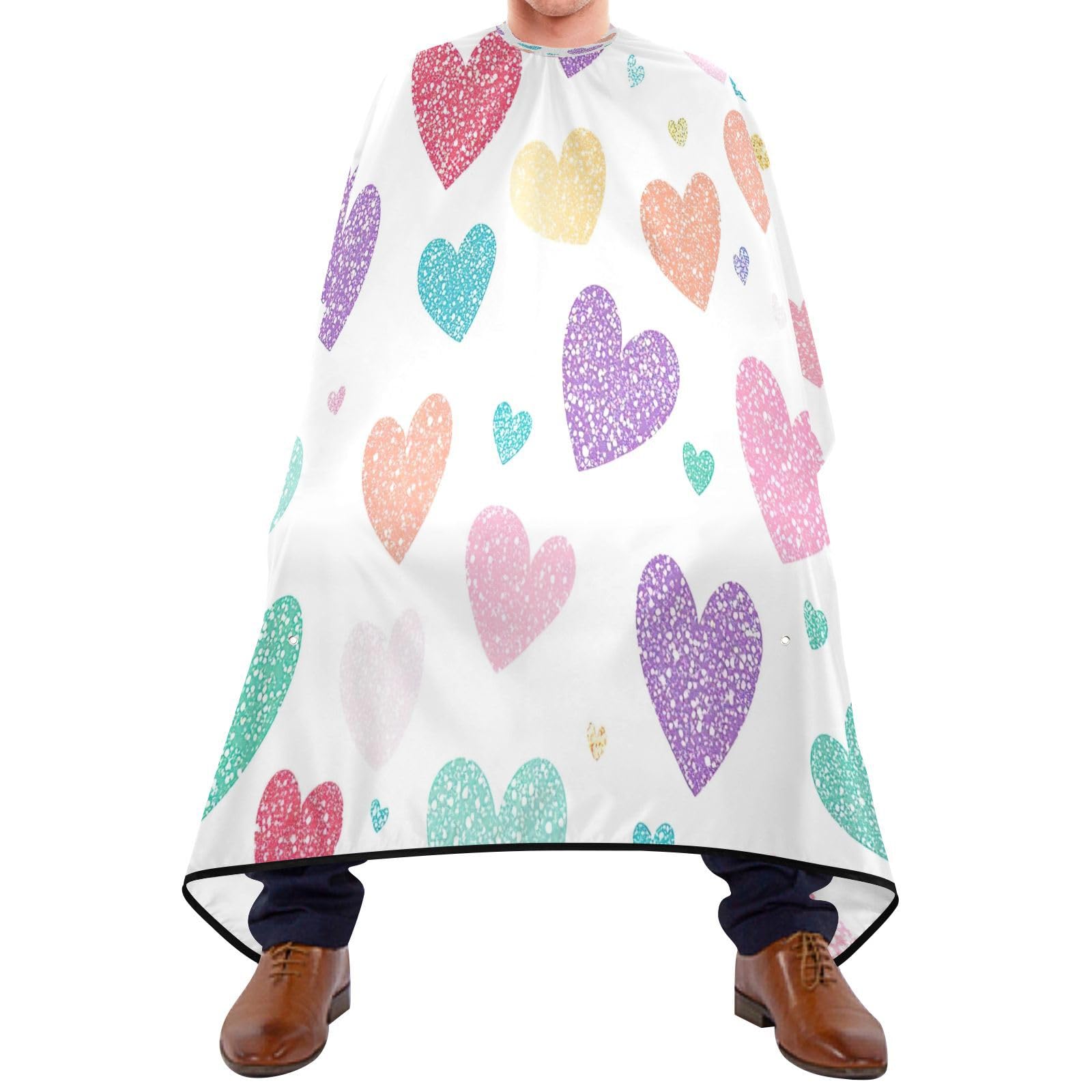 BOESI Doodle Colorful Love Pattern Barber Shawl, Waterproof Haircut Shawl, Haircut Salon Apron, Shaving Bib, 55 x 65 inches