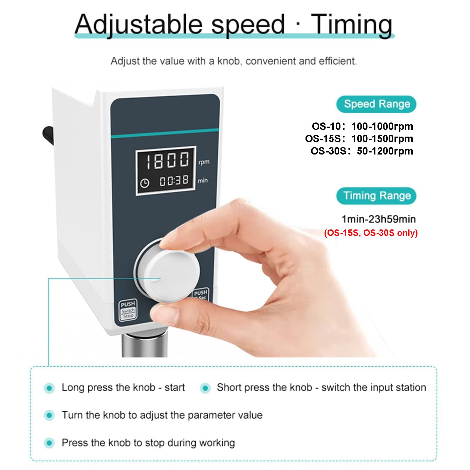 Mezclador De Laboratorio PPLDABNK, Capacidad 10L/20L, Velocidad Ajustable, Temporizador De 0-24H, Paleta Y Soporte, Apto Para Mezclar Pinturas, Tintes Y Reactivos Líquidos.,OS-30S