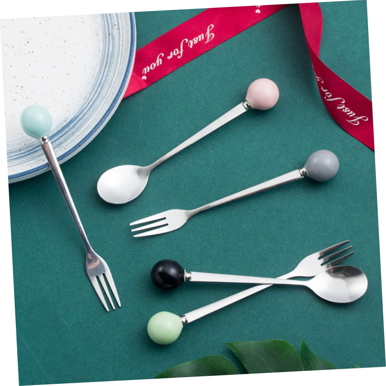 MAGICLULU 18pièces Couverts Acier Inoxydable Avec Poignées Céramique Pour Desserts Et Café Mini Fourchettes Élégantes Noires