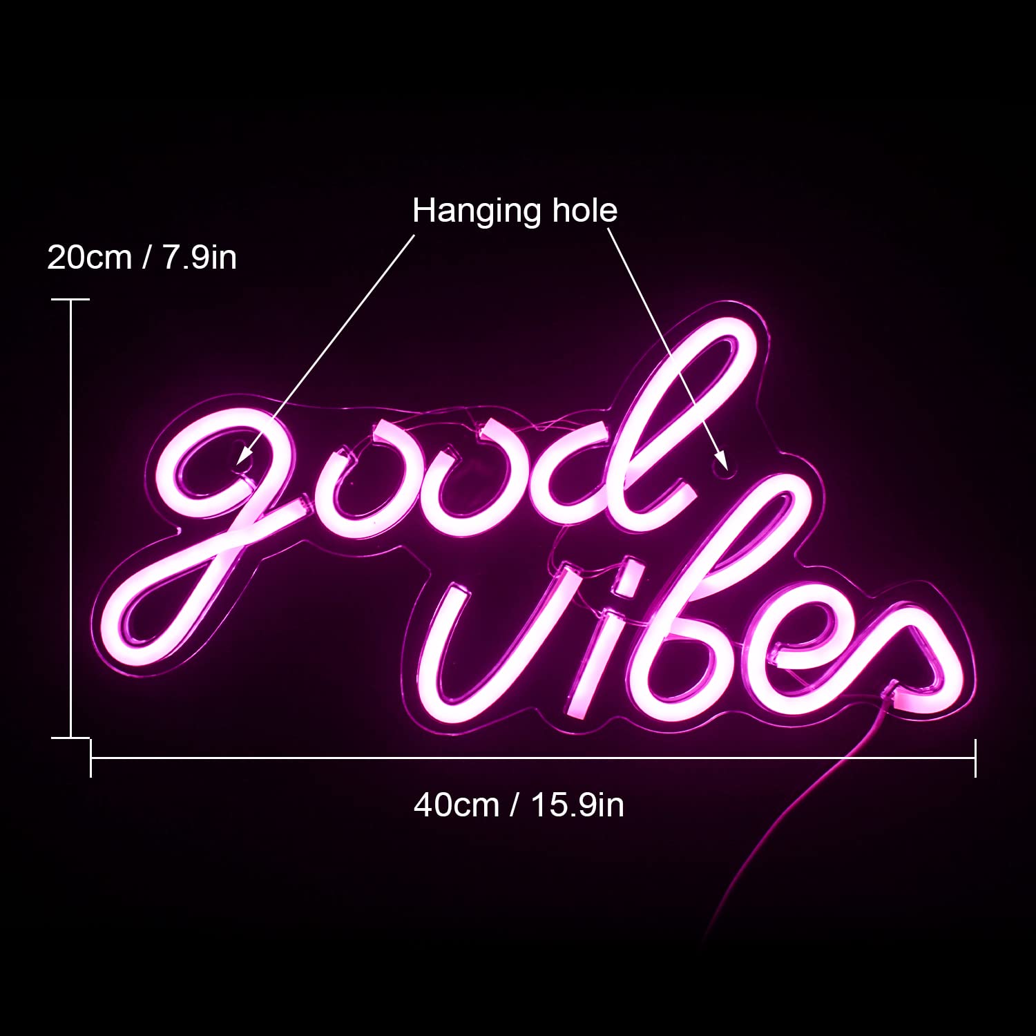Wanxing Rosa Good Vibes Neon Schild,Neon-Wanddekorationsschilder, Echtes Acryl-Neonlicht, 7,9"x 15,9"USB-LED-Neonschilder für Schlafzimmer,Hausbar,Hochzeitstag,Partygeschenk zum Geburtstag