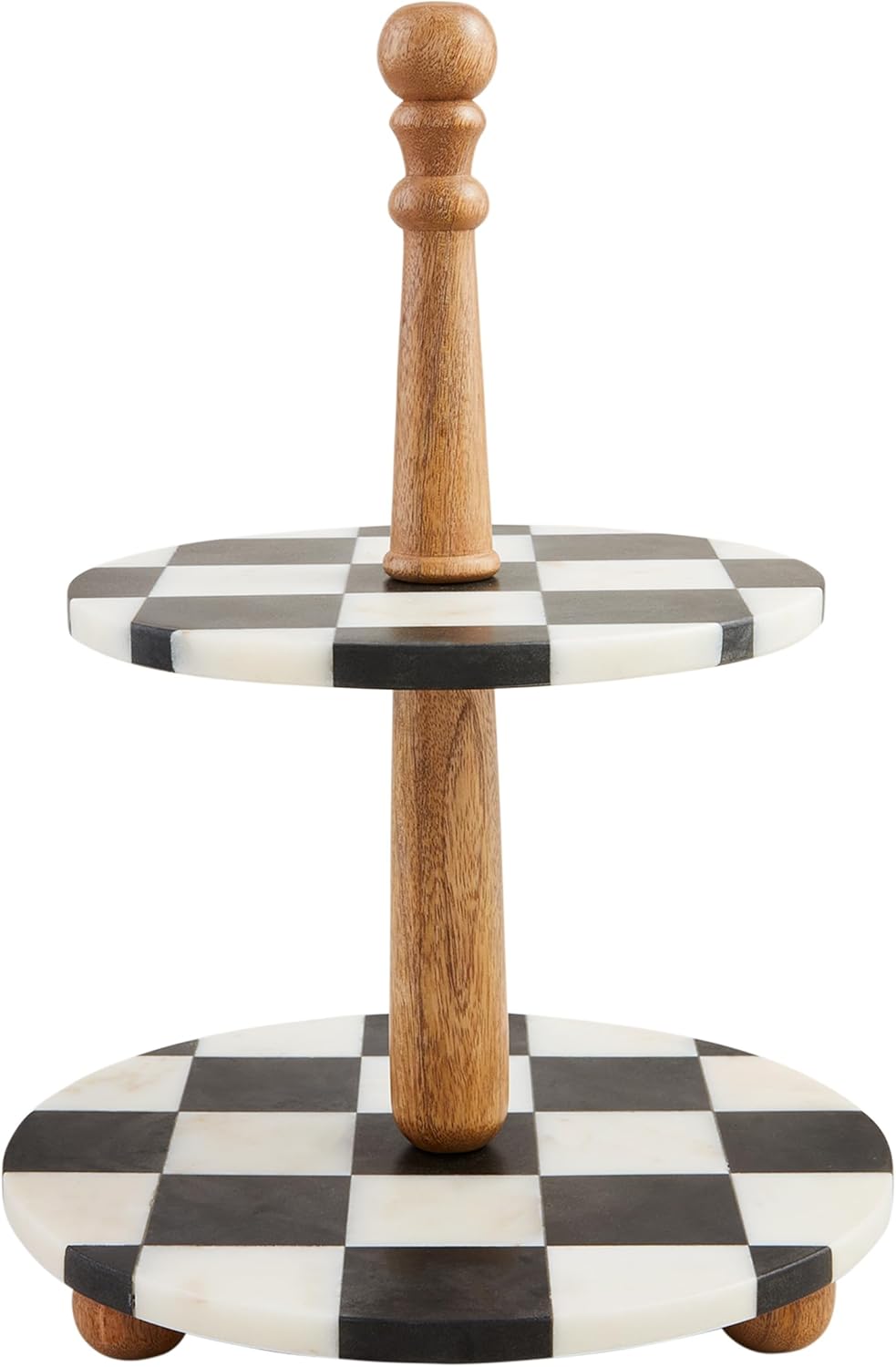 Mud Pie Checkered Marble Tiered Server; 16" x 12" dia
