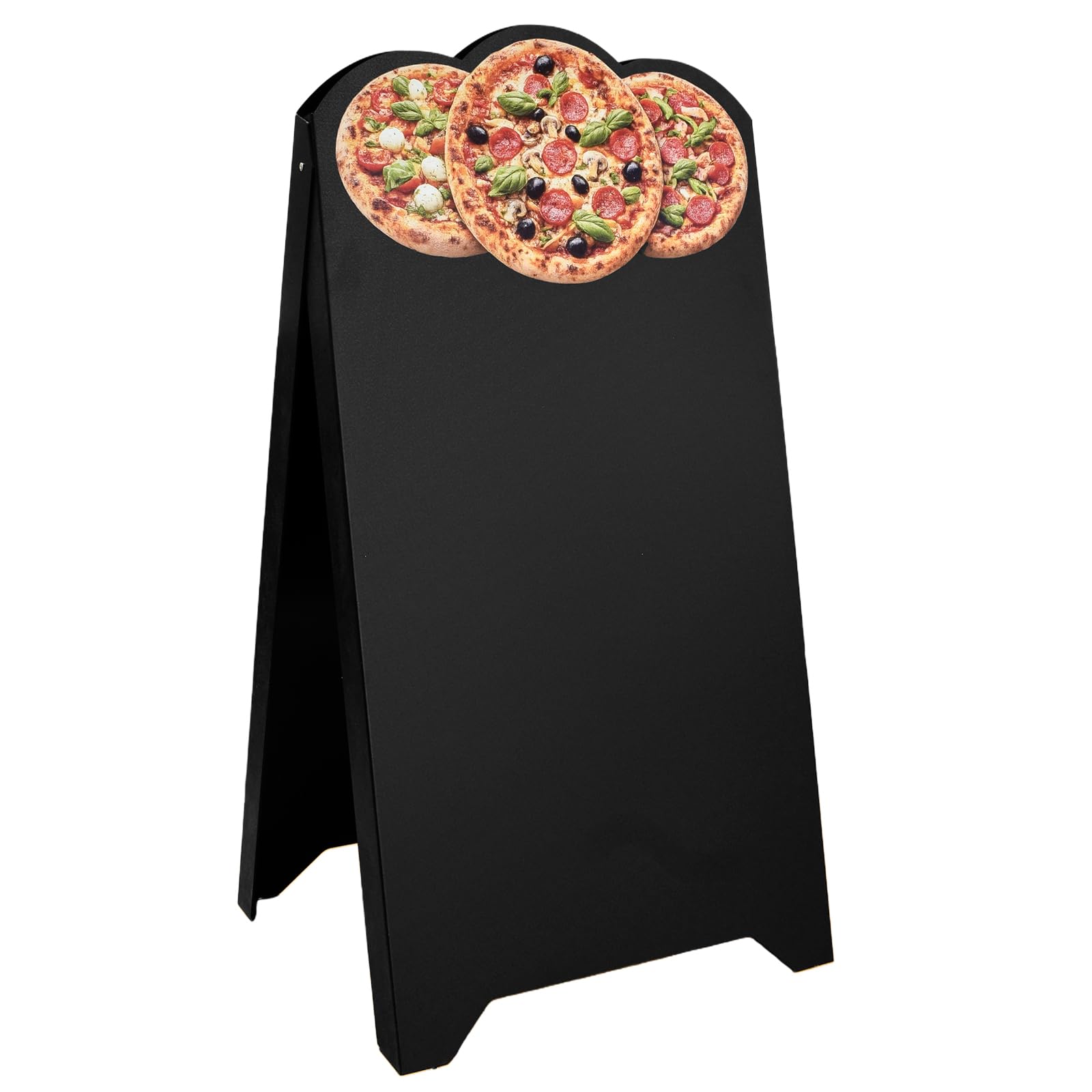 Dwustronny potykacz reklamowy z ABS 118 x 61 cm, wodoodporna tablica do pisania dla lodziarni, kawiarni i restauracji (Czarny, Trio pizzy)