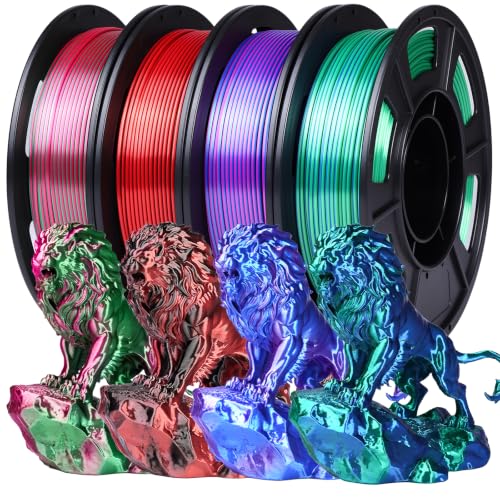 QFOUR 3D Printer Filament, 1.75mm Pla Printing Filament, 250g * 4 Spools, Dual Color, Deep Blue & Purple/Green & Rose Re