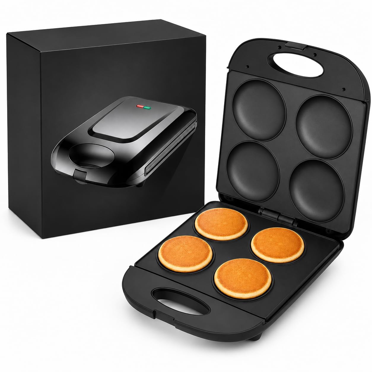 1400W Electric Mini Pancake Maker, 4 Slot Antiaderente Griglia per Le Uova Muffins Sliders, Cottura per la Colazione compatta con Piatti Facili puliti per la Cucina Domestica