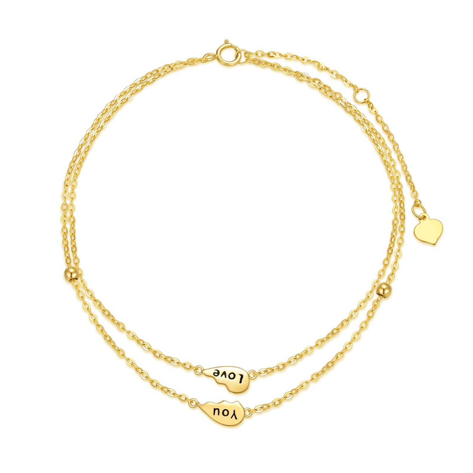 9k Echtgold Herz Fußkette für Damen Frauen, 375/9ct Gold Herz Fußkettchen Schichtfuß Fusskettenchen Schmuck Geschenke für Geburtstag Weihnachten 20/21.5+5 cm