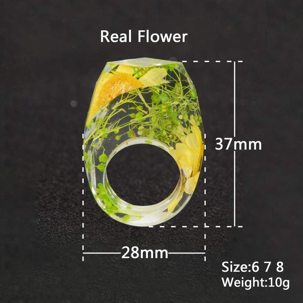 OwKay Gioielli fatti a mano Anello geometrico in resina di cristallo con fiori di crisantemo all'interno Anelli a fascia per i regali di nozze della sposa