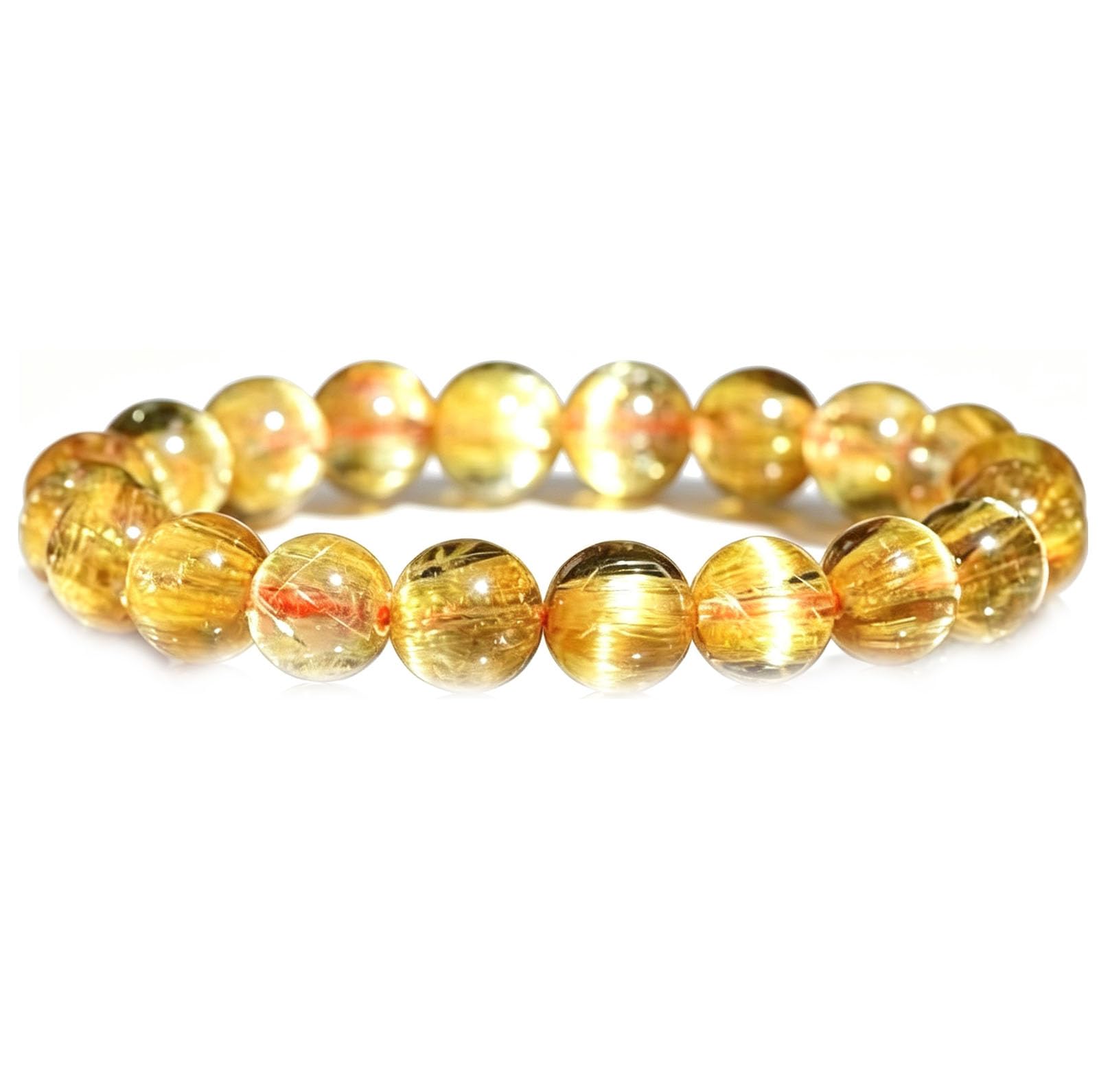 Bracciale in cristallo rutilato dorato naturale, gioielli Chakra di energia | Bracciale unisex per meditazione curativa, prosperità, regalo e fortuna, cristallo chiaro e luminoso, energia spirituale