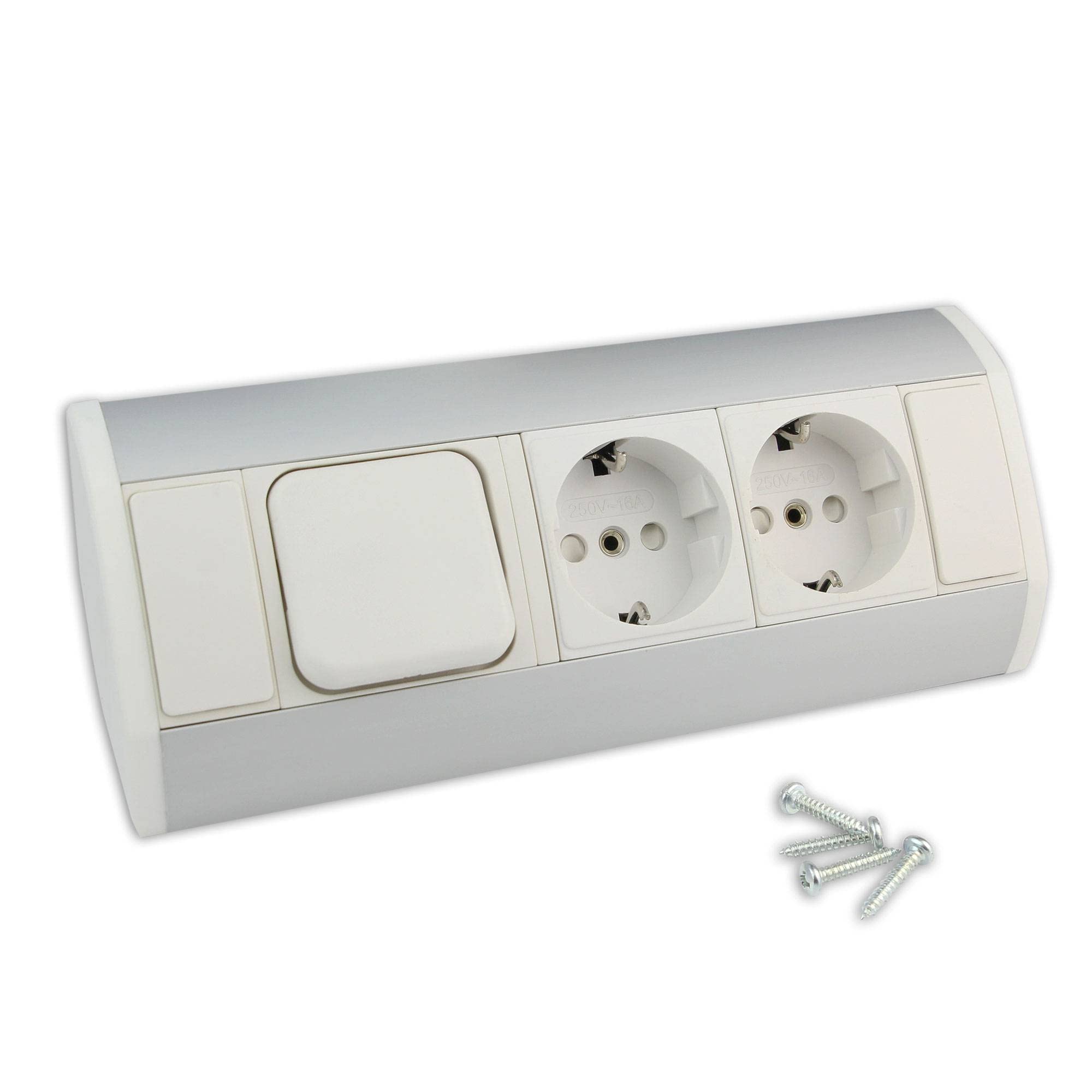 Meubles - prise de courant blanche avec 2x Schuko + interrupteur - prise d'angle en aluminium de haute qualité idéale pour le plan de travail, la table ou sous la prise de