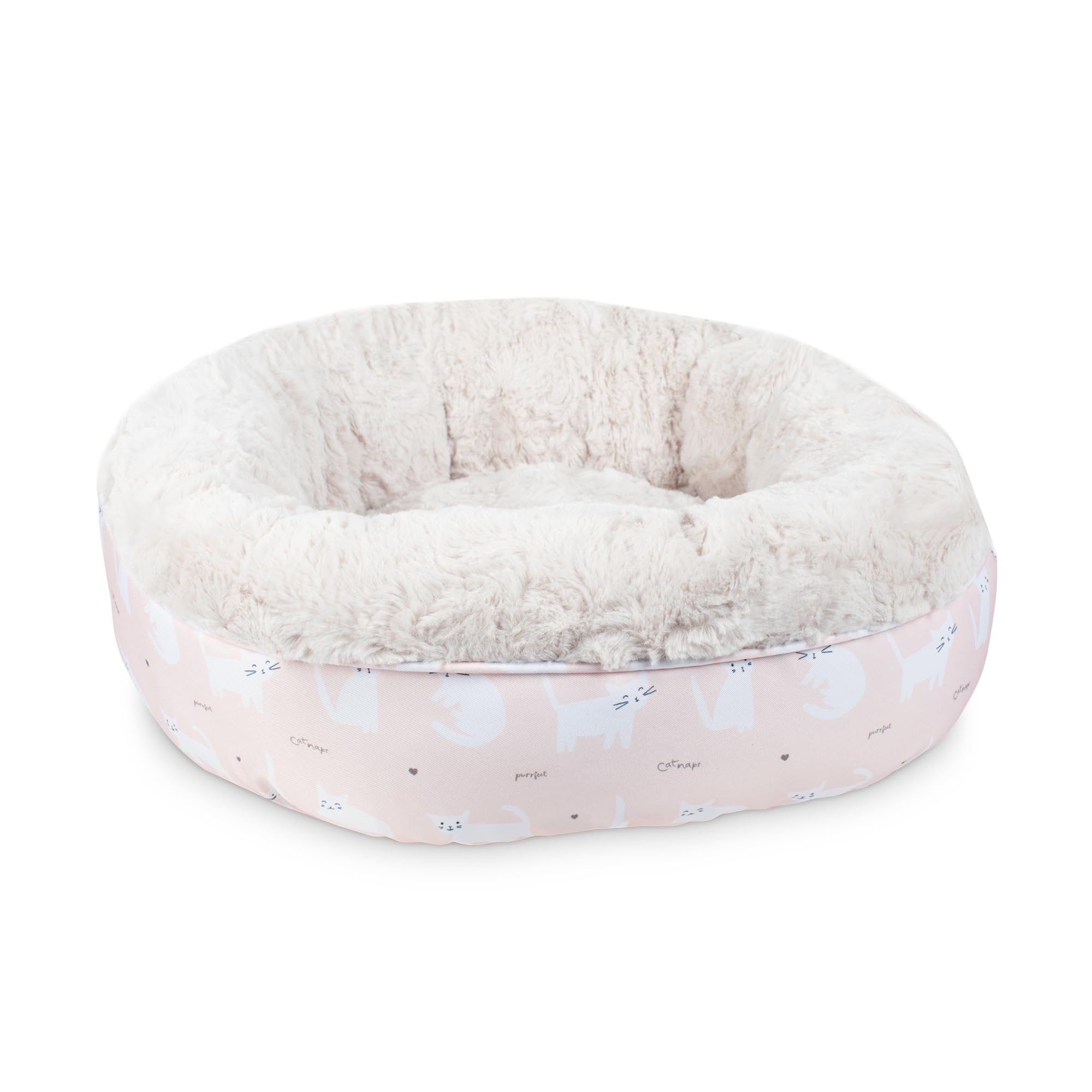 Fringe Studio Miss Kitty Heart Lite Peach Small Circle Pet Bed 18"- Poly Filled with Faux Fur Interior - Machine Washable