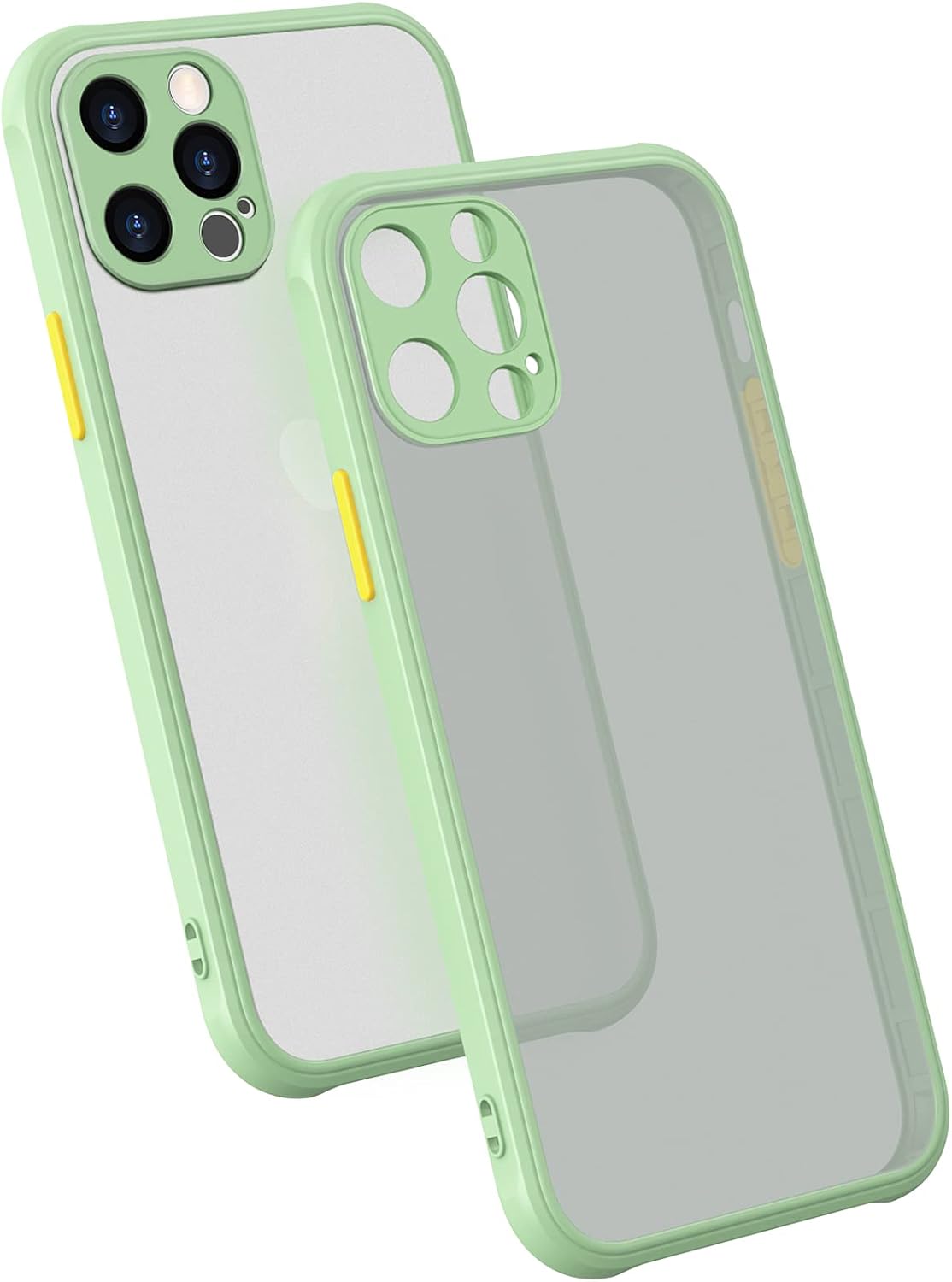 ZEZHOU iPhone 13 Pro Case with Camera Lens Protector 6.1", Shockproof Full Body Cover Soft Flat Edge Bumper, Enhanced Corner, Translucent Matte Hard PC Back Slim Drop Protection Phone Case, Tea Green
