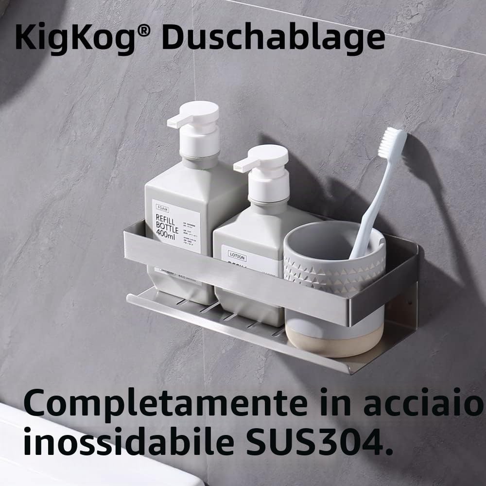 Mensola da Doccia Senza Foratura SUS304 Acciaio Inossidabile Nichel Spazzolato 23CM