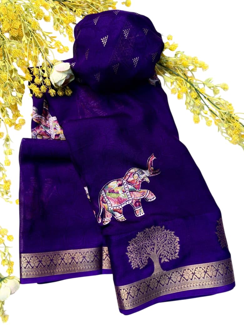satika vastram Women's Foil Printed Tussar Silk Georgette Saree Beautiful Flower Design Piping Border With Blouse Piece-picture-25