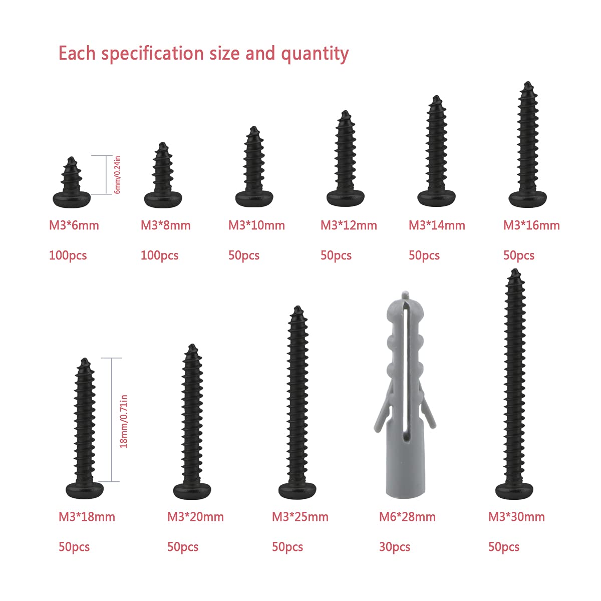 450 Viti Autofilettanti M3 Nero - Set 9 Misure Per Legno E Metallo - Foto 5