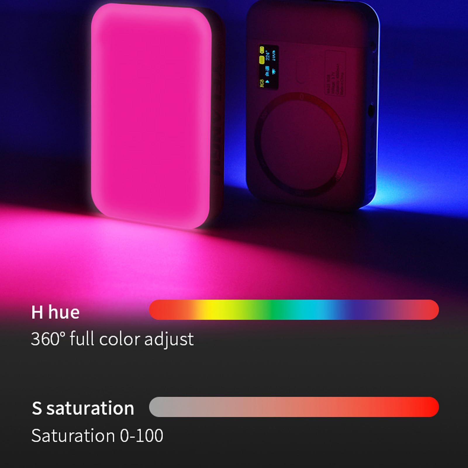 RGB Video Light, Portable LED Camera Light Dimmable Panel 2500-9000K, 26 Scene Modes, 4000mAh Rechargeable DSLR Lighting, Magnetic Fits Phone and Camera for Vlogging, Photography