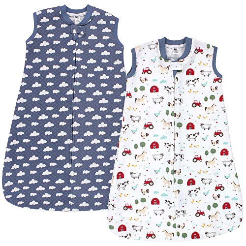 Image of Hudson Baby Unisex Baby Premium Quilted Sleeveless Sleeping Bag and Wearable Blanket, Boy Farm Animals, 0-6 Months