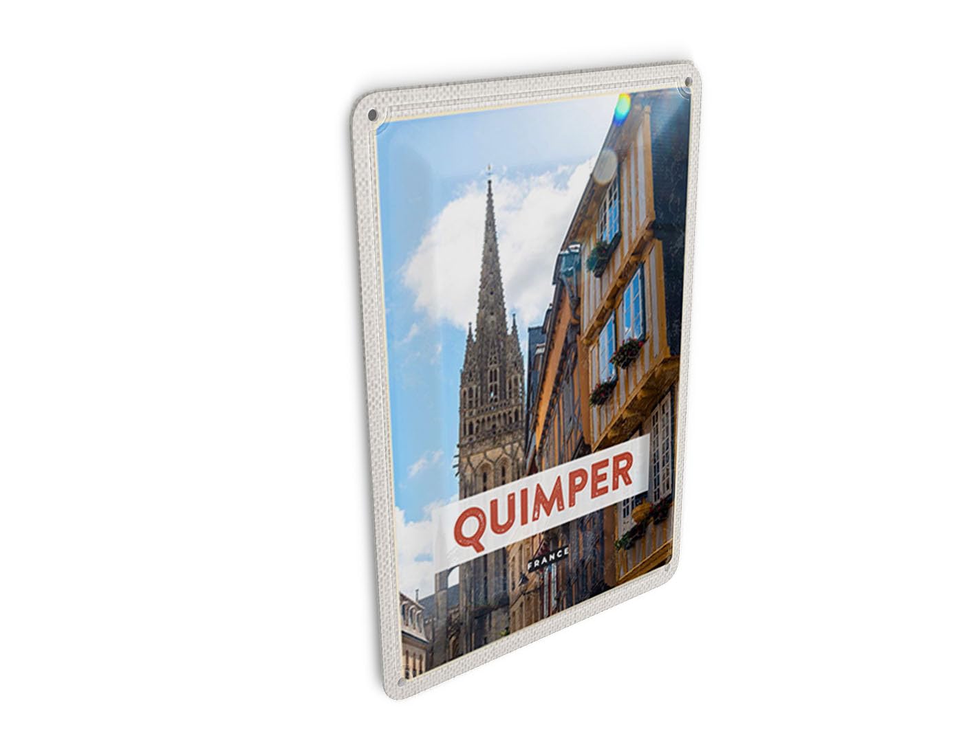 Femer Tin Postcard Travel 10 x 14 cm Quimper France Cathedral Sign