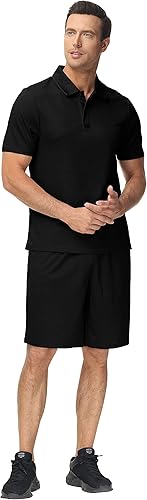 Miniatura 4 de MoFiz Conjunto deportivo para hombre, conjunto de trajes de verano casual, ajuste seco, manga corta, polo, trajes de 2 piezas