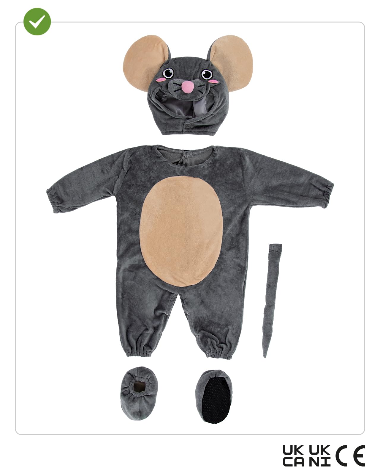 Funidelia Disfraz de ratón para bebé, Incluye mono con corchetes, gorrito, cola y cubrepies, Animales - Traje para bebé para fiestas, Carnaval y Halloween - Talla 6-12 meses