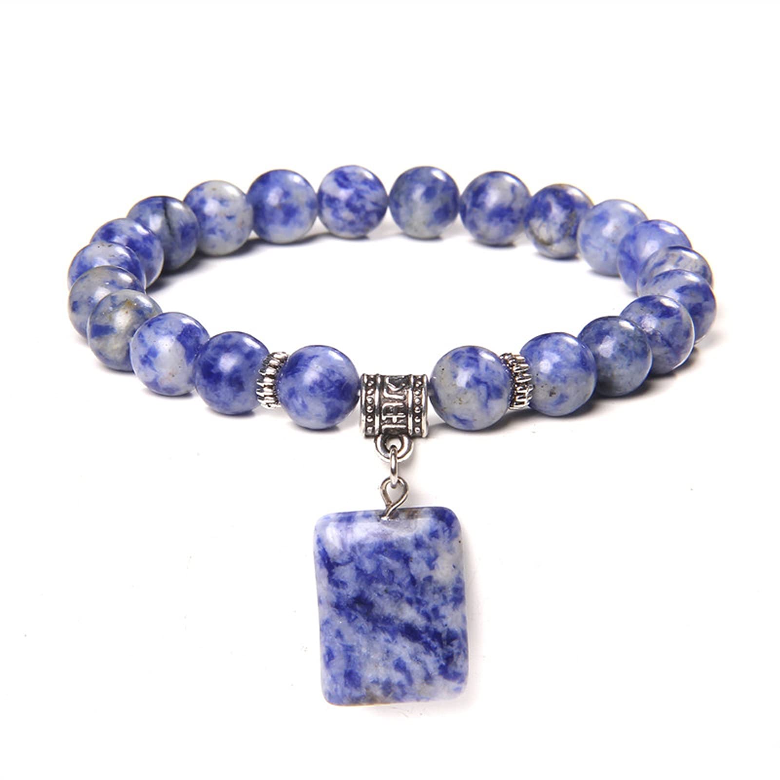 Naturstein-Armband, Naturstein-Perlen-Armband, quadratischer Anhänger, Charm-Tigerauge-Sodalith-Armbänder für Frauen, Männer, Paar-Schmuck, Geschenke, Armband-Schmuck