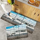 Küchenteppich Teppich Läufer Küchenläufer 2 Stück rutschfest,Moderner Flughafen in China, Shangai, mit Big Jet Flugzeug, Wanderlust Traveller Foto, Bla, Waschbar für Flur Küche 40 x 100 cm+40 x 60 cm