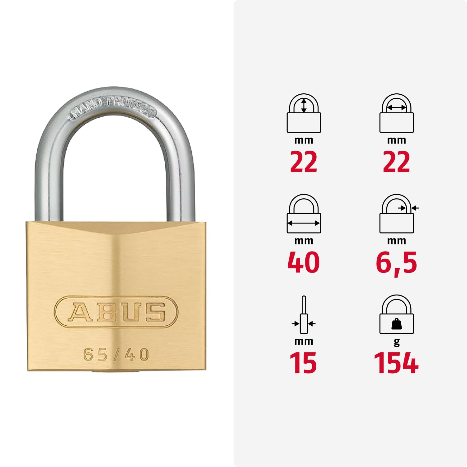 ABUS Vorhängeschloss Messing 65/40 - 4er Set, gleichschließend - Kellerschloss, Spindschloss u. v. m.- Messing-Schlosskörper - gehärteter Stahlbügel - ABUS-Sicherheitslevel 5