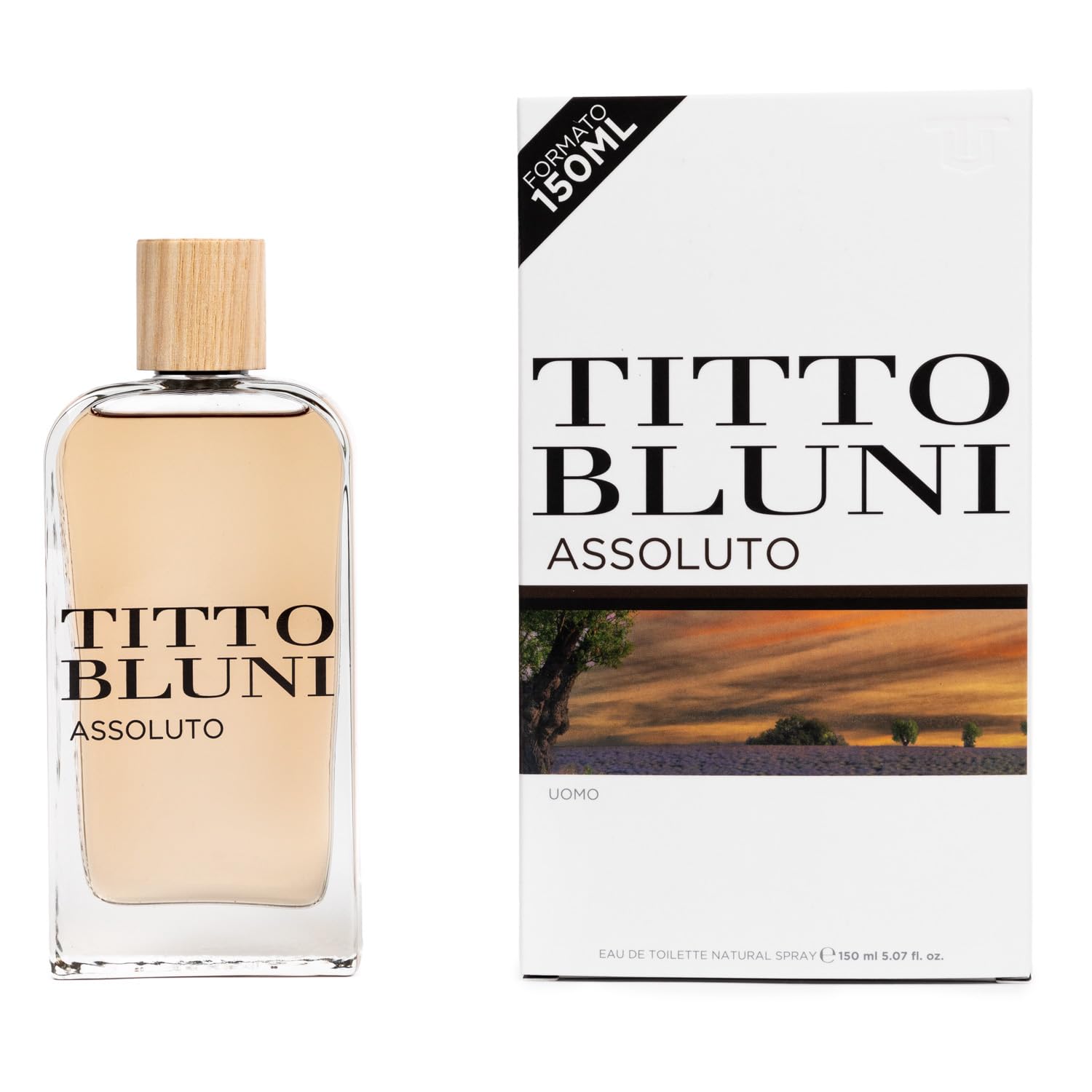 TITTO BLUNI - Assoluto Uomo, Colonia Hombre, 150 ml, Perfume Formato Spray, Eau de Toilette Natural y Masculina, Aroma Floral Amaderado, Fragancia Fresca y de Larga Duración