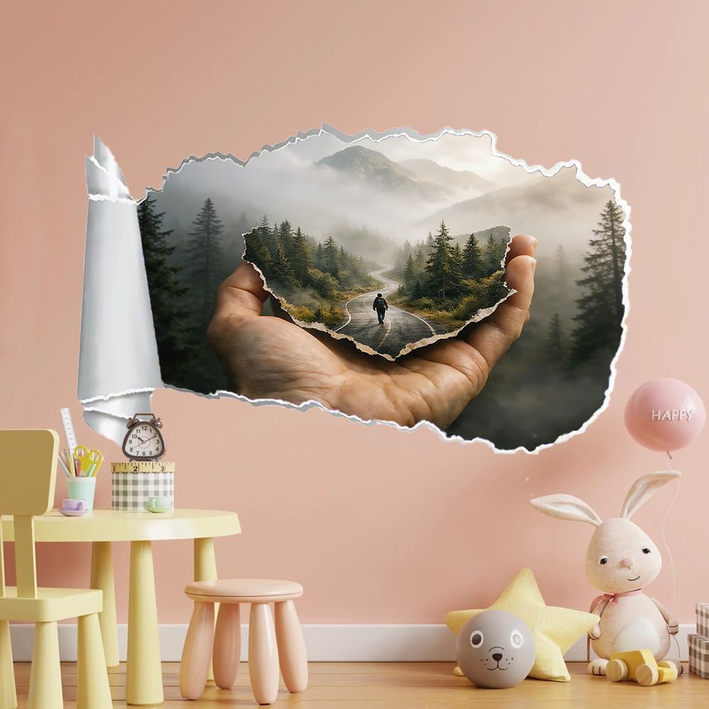 3D Wandaufkleber, Handwaldweg Durchbruch Wandtattoos Deko Wand Selbstklebend Abstrakte Landschaft, Wand Aufkleber Wanddurchbruch Wandsticker für Zuhause, Schlafzimmer, Wohnzimmer