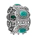 Yazilind Vintage Tibetan Silver Ethnic Gothic Oval Turquoise Inlay Wide Bangle Women