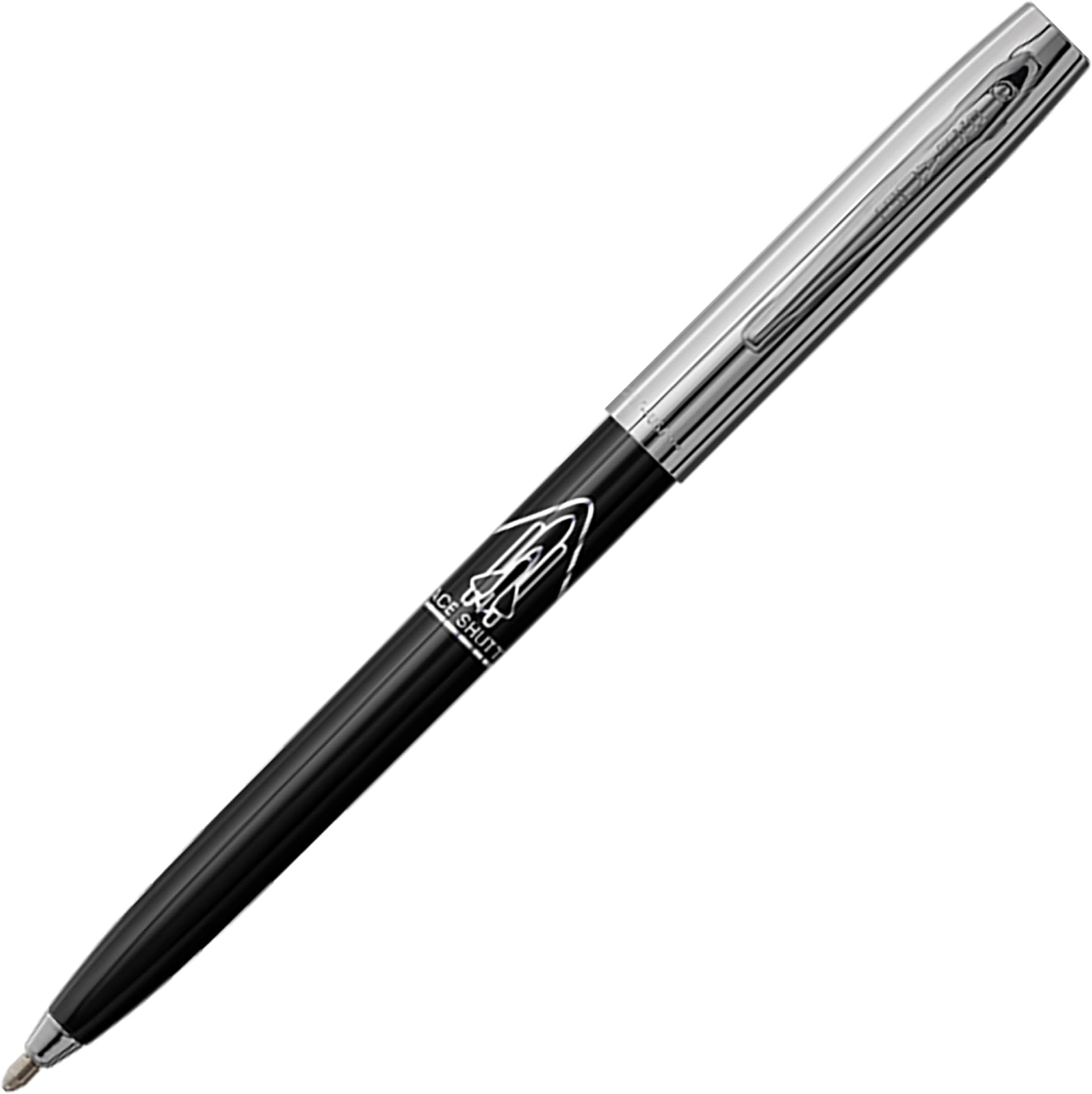Space Pen Chrome Space Shuttle Imprint Cap-O-Matic Pen, Pressurized Ballpoint Pen, Writes Upside Down and in Extreme Temperatures, Black Ink, Medium Point, Pocket Clip, Made in the USA