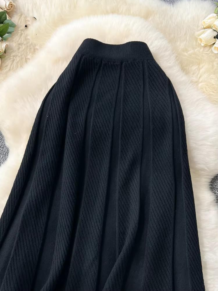 Gonna midi plissettata a vita alta con linea ad A da donna, autunno-inverno