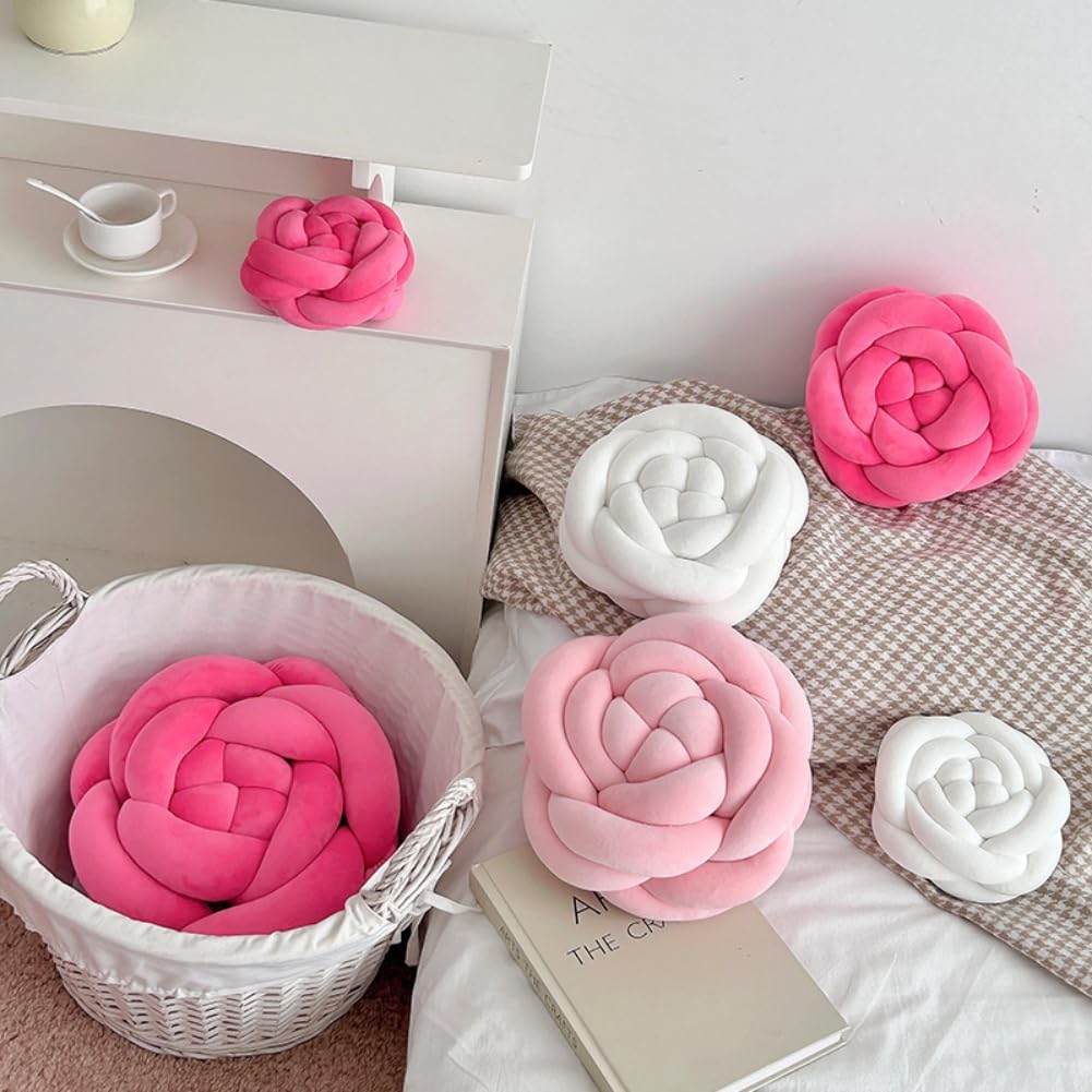 YISLEND Decorative Knot Flower Pillow, Soft Rose Flower Throw Pillows for Bed Couch, Aesthetic Velvet Knotted Plush Throw Cushion for Sofa Couch Bed Room Bedroom Decor (Purple, 11 in)