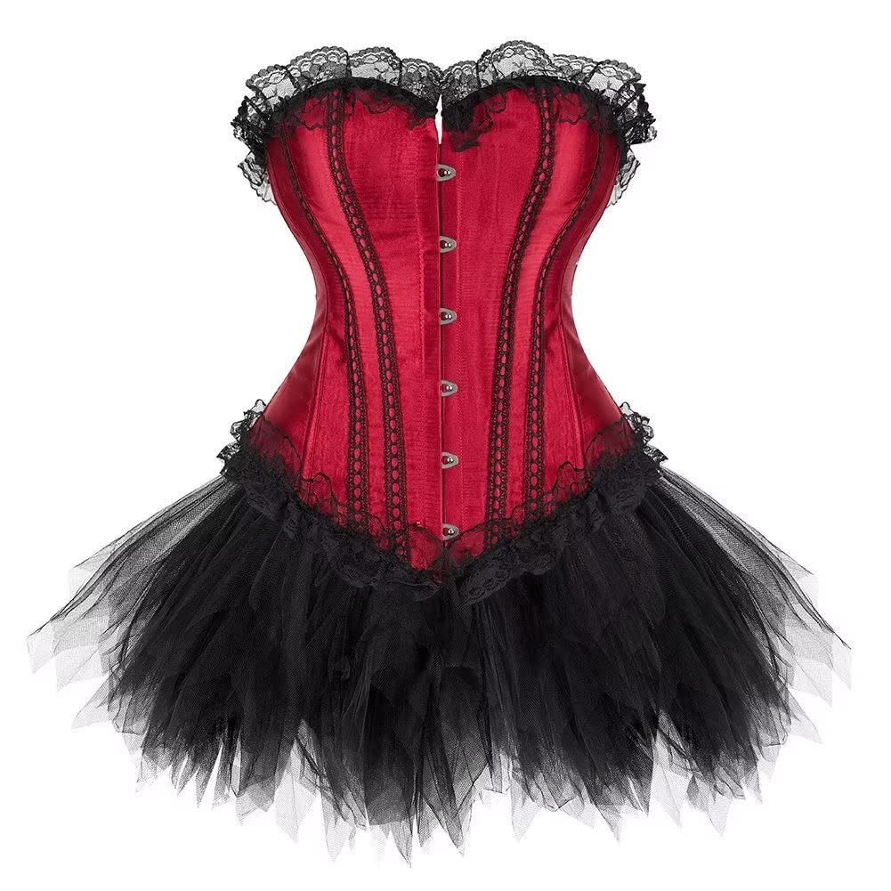 Josamogre Corset Femme Bustier Jupe Robe Dress Sexy Corsets FR Dentelle Bretelles Fermeture éclai Floral Guêpière Lingerie Grande Taille Vintage