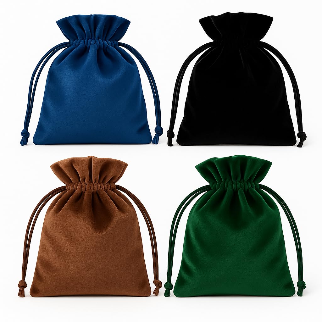 4PCS Velvet Gift Bags, 7.08 X 5.11inch Soft Velvet Bags with Drawstrings, Velvet Pouches for Jewelry, Dice, Tarot, Rune, Small Drawstring Bags for Gifts, Storage, and Organizing (4 Colors)