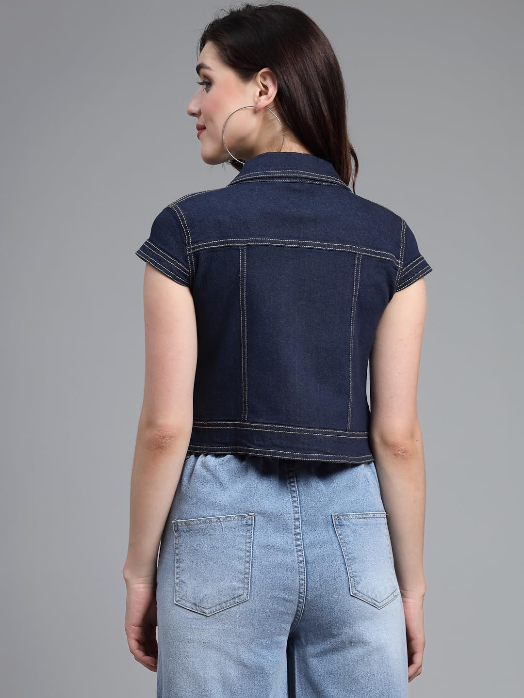 Style Quotient Women Navy Blue Denim Open Front Regular Shrug - Image 4 thumbnail