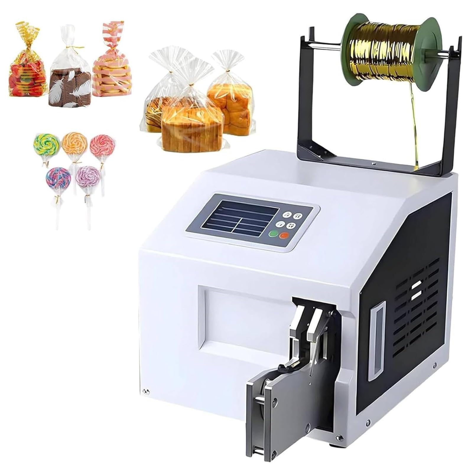Macchina per Sigillatura con Filo d’Oro Fascettatrice Elettrica, Diametro Legatura 0,19-1,18 Pollici, Display 4,3 Pollici Bilingue, 1 Rotolo Filo Metallico, per Dolci e Cartoleria