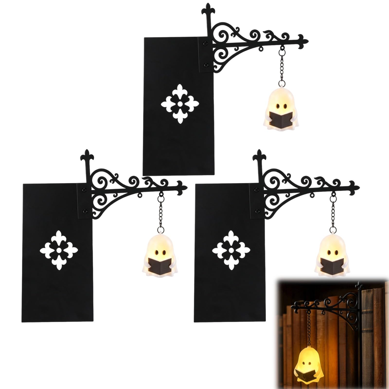 Library Lantern Bookshelf Lamp Book Nook Light Warm LED Nightlight