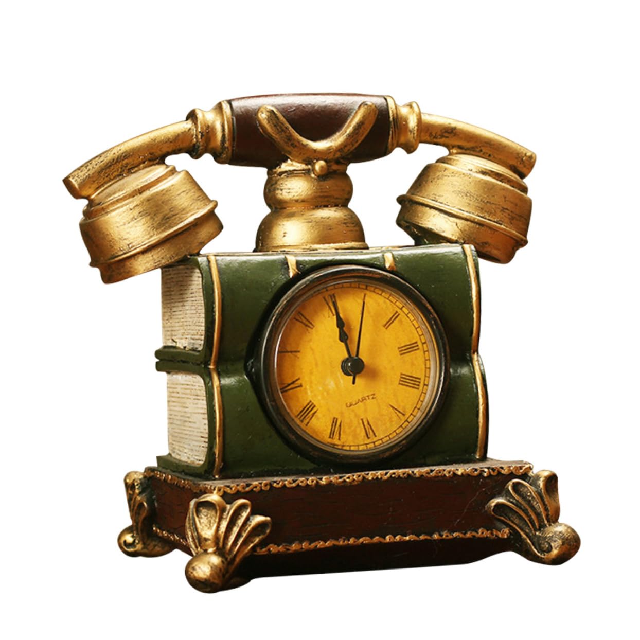GOOHOCHY Creative Resin Telephone Clock Decor Unique Vintage Style for Home Office Housewarming Present for Living Bedroom Study Artistic Desk Ornament with Classic