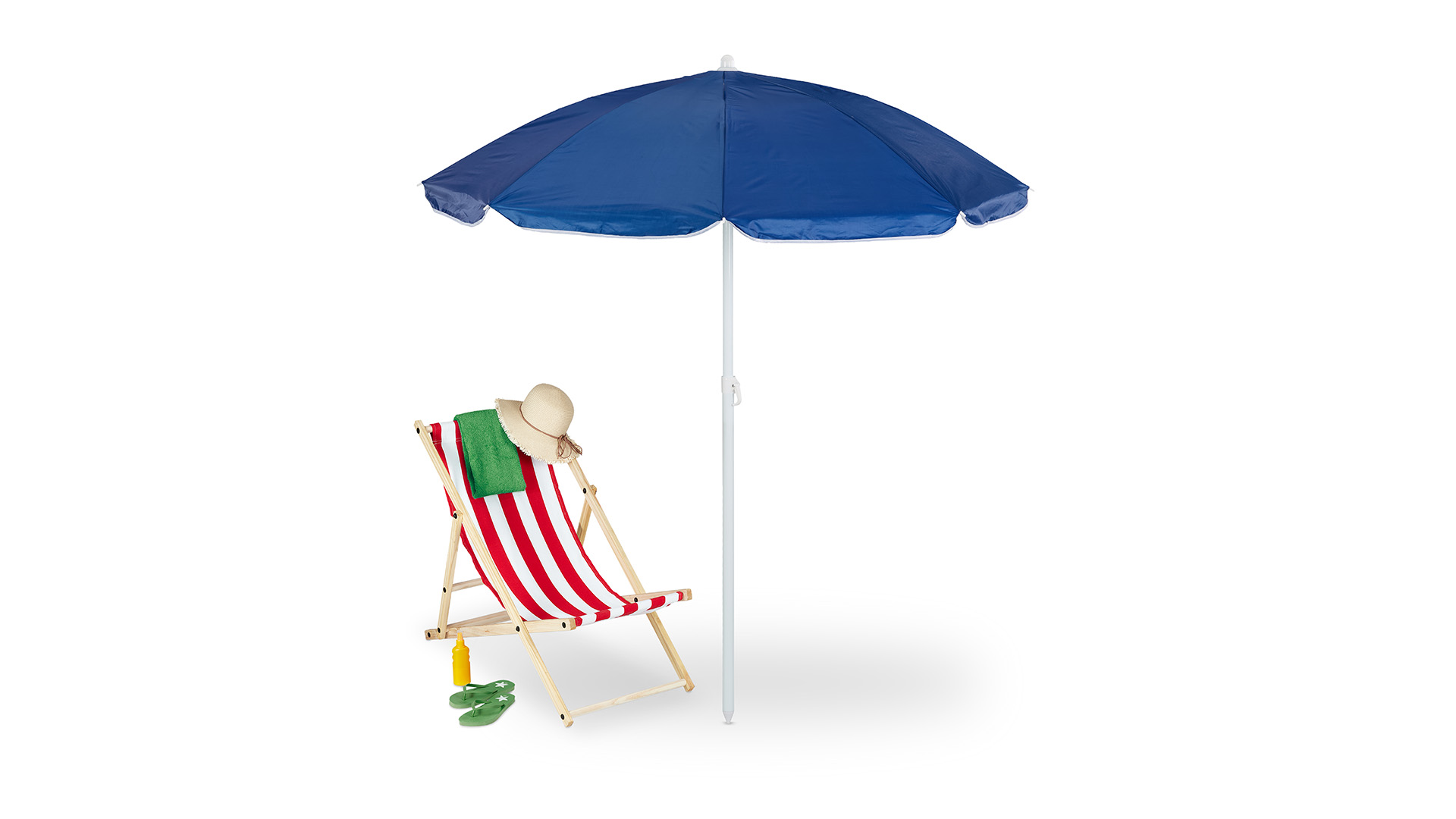 SONGMICS Parasol 160 Cm, Strandparasol, Zonwering UPF 50 , Aan Beide Zijden 30 Opvouwbaar In Hoogte Verstelbaar Opbergruimte Haak Voor Strand Tuin Zonder Standaard Blauw Wit Gpu0080q02 1995889393