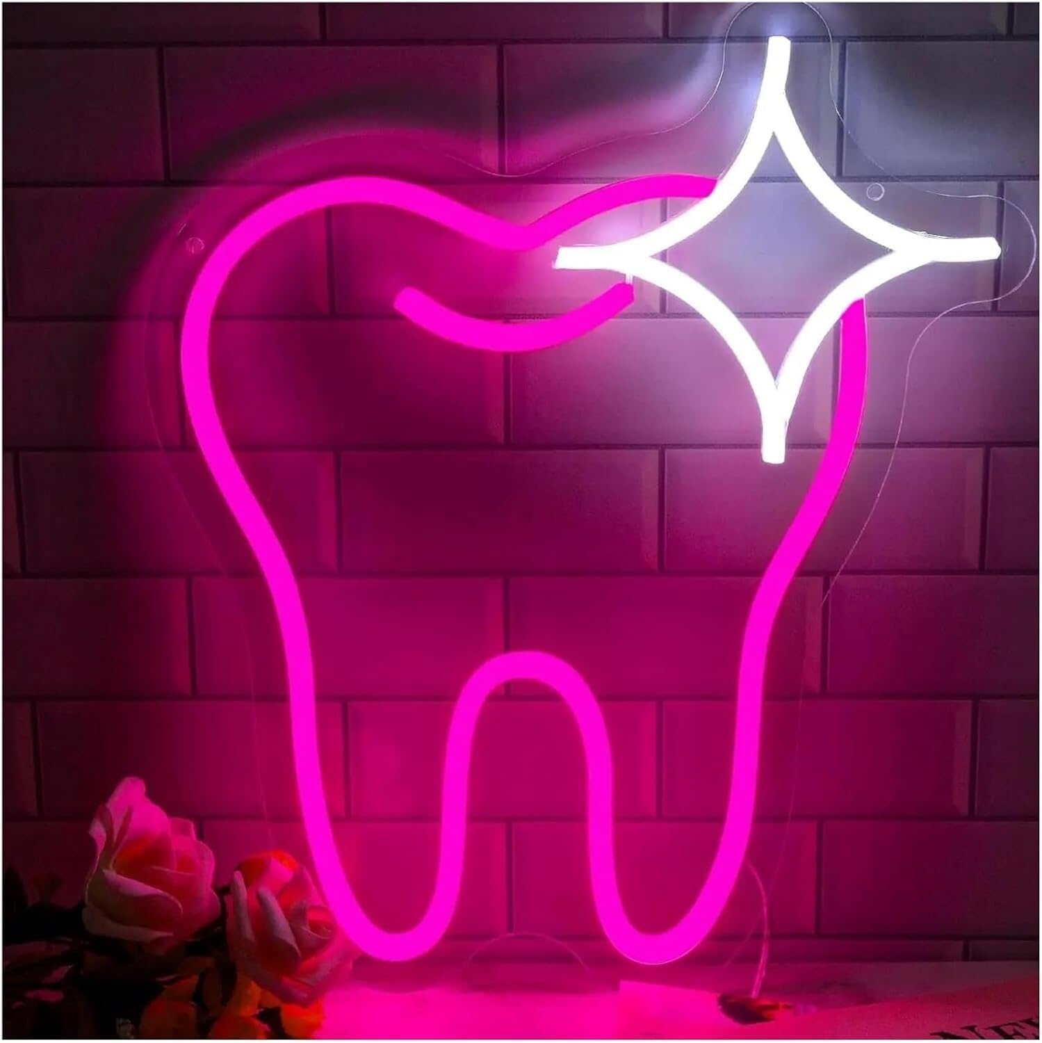 Zynther Neon lamp Neon Sign Decorative Lights for Teeth, Dimmable LED Signs 32cm×37cm(Rose)