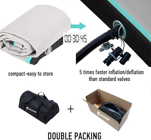 Miniatura 84 de AKSPORT - Colchoneta inflable para gimnasia, con bomba de aire, para el hogar, acrobacias, gimnasio, entrenamiento, animación, parkour, playa, Negro