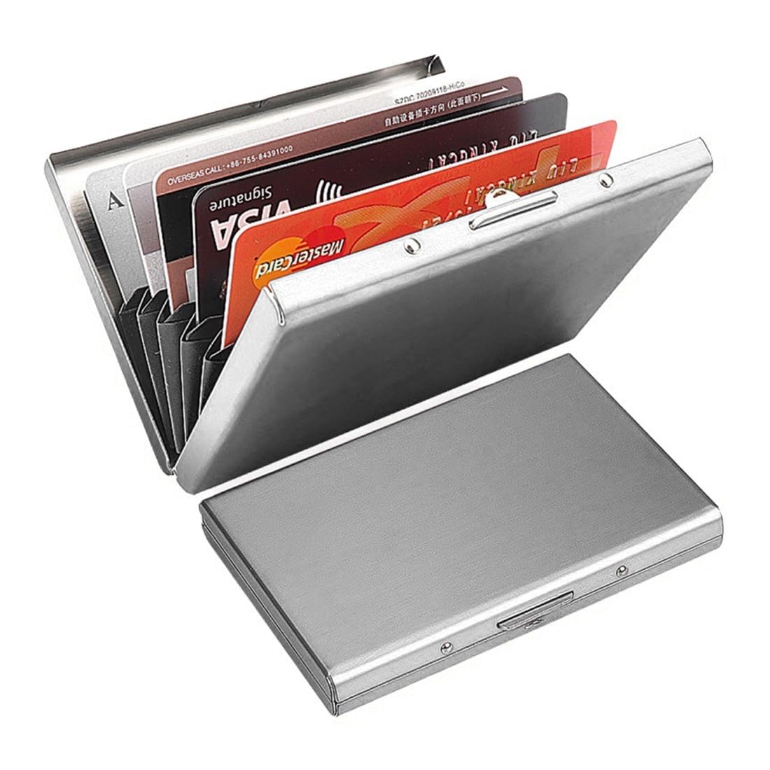 BONSYL® Porta Carte di Credito, Sottile Portafoglio Carte di Credito in Metallo con Blocco RFID con 6 Fessure, per Uomo e Donna.(6 Carte/Argento
