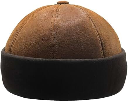 Winter Sheepskin Leather Fur Knit Beanie Cuff Round Bucket