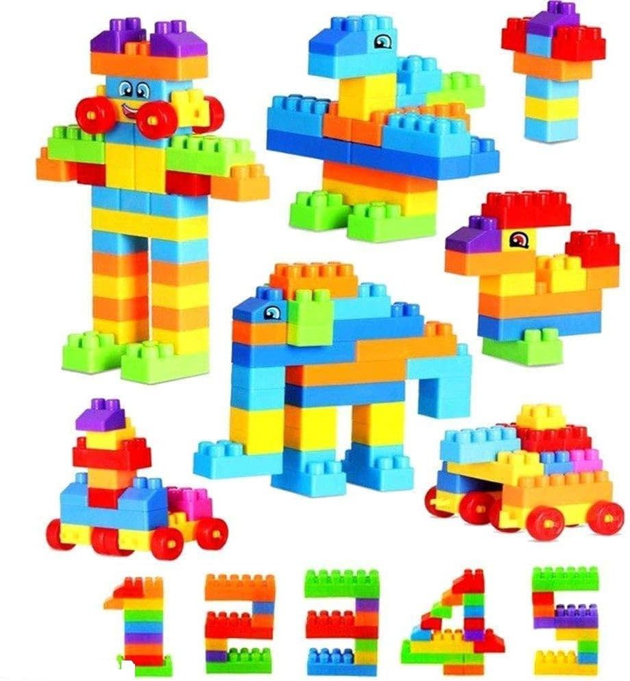 MOBCLIXS Building Blocks with Wheels Toy Block Games for Kids-(52 Blocks with 8 Wheels)
